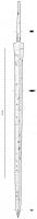 EPE-4004 - Épée longue (spatha)ferTPQ : -50 - TAQ : 200Longue épée à tranchants rectilignes légèrement convergents et dont la pointe porte un renflement médian prononcé; garde droite, lame de section losangique.