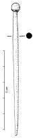 EPG-4107 - Épingle à tête globulaireosTPQ : 1 - TAQ : 300Epingle à tête sphérique ou subsphérique ; le corps, de section cylindrique, est renflé au tiers supérieur, rétréci vers le sommet pour détacher une tête plus ou moins sphérique (la section peut être arrondie ou s'inscrire dans un rectangle).