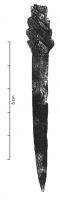 EPG-9008 - Epingle à tête découpéeosTPQ : 800 - TAQ : 1000Epingle (ou marque-page ?) à tige courte et plate, tête découpée ornée de fasces obliques.