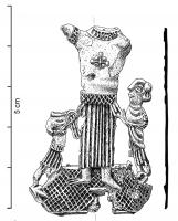 ESP-7021 - Enseigne de pèlerinage : saint Voult de Lucquesplomb, étainTPQ : 1300 - TAQ : 1350Enseigne figurant au centre le Christ entouré de la Vierge Marie et de saint Jean, ou de deux orants.
