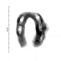 FCH-6002 - Fer à âne ou à muletferFer de petite taille (L. 85-90 mm max.) avec des rives ondulées et des étampures rectangulaires allongées, au nombre de deux par branche.