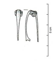 FIB-41572 - Fibule à coquilleferfibule à ressort à 4 spires et corde interne. L'arc est large à la tête et s'affine régulièrement jusqu'au pied. Le porte-ardillon est ajouré.