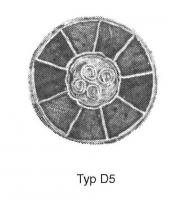 FIB-5244 - Fibule cloisonnée avec compartiment central filigrané Vielitz D5argent, orFibule cloisonnée avec un registre central filigrané. les filigranes sont en forme de 