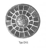 FIB-5247 - Fibule cloisonnée à trois registres et compartiment central filigrané  Vielitz D10argent, orFibules cloisonnées à trois registres imbriqués, composés de cellules en grenats et un registre central avec filigranes.