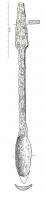 FOR-3001 - Tarière à cuiller ferOutil composé d'une tête perforante, en forme de cuiller allongée, aux bords tranchants, destiné à creuser un trou rectiligne par rotation; à l'extrémité proximale du fer, une tête plate ou pyramidale sert à maintenir d'outil dans un dispositif rotatif. .