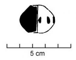 FUS-1015 - Fusaïole de forme arrondieterre cuiteTPQ : -900 - TAQ : -750Fusaïole de forme arrondie, faces supérieure et inférieure concaves, ornée d'impressions.