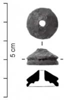 FUS-4021 - FusaïolebronzeTPQ : 1 - TAQ : 150Fusaïole de forme conique, le profil entaillé d'une forte encoche à la base.