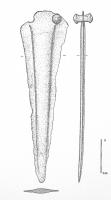 HLB-1007 - Hallebarde à renflement médian largecuivreArme de grandes dimensions, à lame triangulaire à renflement médian assez large; sommet arrondi, à deux ou trois gros rivets.