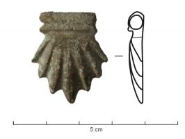IND-4227 - AppliquebronzeApplique en forme de feuille à bords dentelés, nervures en éventail, profondément creusées.
