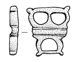 JHA-4001 - Jonction de harnaisbronzeJonction assurant la liaison entre une sangle d'un côté et deux de l'autre; moulure horizontale.