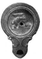 LMP-4122 - Lampe Loeschcke IV syro-palestinienne : lièvreterre cuiteLampe à bec à volutes. Médaillon décoré d'un lièvre à droite.