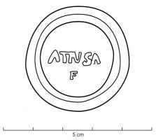 LMP-42508 - Lampe de firme : ATTVSA Fterre cuiteLampe moulée, type Firmalampe, parfois un masque sur le disque , sous le fond, marque moulée ATTVSA / F