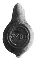 LMP-42537 - Lampe de firme : RESPECTIterre cuiteLampe de firme (Loeschcke X), sous le fond, marque moulée RESPECTI, lettres en relief.