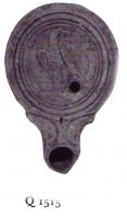 LMP-4749 - Lampe Loeschcke IV : Aigleterre cuiteLampe ronde à large bec en ogive à volutes. Médaillon décoré d'un Aigle.