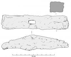 MML-3001 - Marteau de moulinferMarteau de facture généralement légère, comportant deux extrémités symétriques ou placées dans des plans perpendiculaires, avec des tranchants marqués pour pratiquer de fines rainures dans la pierre ; la partie centrale peut être plus épaisse et donner à l'outil un profil triangulaire.