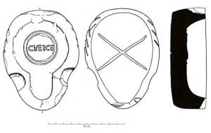 MOU-4063 - Moule de lampe : lampe de firme, CRESCESterre cuiteTPQ : 100 - TAQ : 200Moule pour lampe de firme au nom de CRESCE(S).
