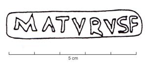 MRT-4066 - Jatte ou mortier : MATVRVS Fterre cuiteJatte ou mortier à lèvre épaissie et déversée ; bec verseur ; marque estampée sur le bord : MATVRVSF.