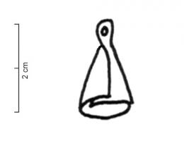 PDQ-1020 - Pendeloque en tôlebronzeTPQ : -600 - TAQ : -475Pendeloque en tôle formée d'un fragment de feuille repliée sur elle-même, et perfore au sommet pour la suspension.