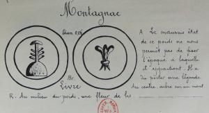 PDS-9187 - Poids de ville : MontagnacbronzeTPQ : 1500 - TAQ : 1789Poids circulaire, moulé : A/ arbre sur un mont; R/ fleur de lis.