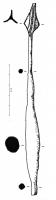 PFM-4001 - Pointe de flèche à soie et tête à trois aileronsferArmature en fer, comportant trois ailerons régulièrement disposés de part et d'autre de l'axe de la soie; les ailerons sont de forme triangulaire ou foliacée.