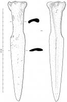 PGD-0010 - PoignardosTPQ : -2500 - TAQ : -1800Grand poignard taillé dans un os long ; poignée terminée par un pommeau, fourni par l'articulation de l'épiphyse.
