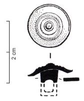 PLB-5545 - Rivet-bossette de plaque-bouclebronzeTPQ : 500 - TAQ : 700Bossette massive, en forme de dôme à ressaut, prolongée par dessous par une plaque perpendiculaire perforée à son extrémité.