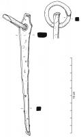 PQT-4001 - PiquetferPiquet de section quadrangulaire, pointe effilée et sommet élargi, percé d'un trou dans lequel a été forgé un anneau également en fer. Le sommet massif présente souvent des traces de percussion.
