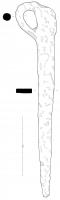 PQT-4003 - PiquetferPiquet de section quadrangulaire, pointe effilée et sommet élargi, avec au sommet une languette repliée sur le côté pour former un anneau. La tête massive présente souvent des traces de percussion.