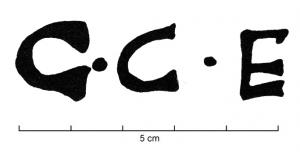 SIG-4058 - Empreinte antique de signaculum métallique sur amphore : C.C.Eterre cuiteTPQ : 60 - TAQ : 150Empreinte antique de signaculum métallique sur amphore : sans cadre, C.C.E.