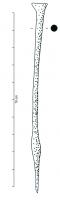 STY-4129 - StyletferStylet constituée d'une simple tige avec un côté effilé et un autre écrasé pour former une palette spatule en forme de triangle. La pointe se distingue du corps par un renflement avant de s'effiler
