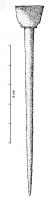 STY-6012 - StyletbronzeStylet à tige lisse et rectiligne, sans décor; la tête forme une palette courte, à base à arrondie ou encochée, en forme d'écu (?).