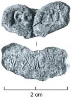 TES-4032 - Tessère rectangulaire : COSTIplombFragment de plomb de forme rectangulaire, écrasé par l'apposition d'une marque estampée sur une face, sans cartouche : COSTI; au revers, graffite ..XIL.. ? perforation transversale.