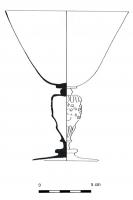VAB-8011 - Verre à boire Barrera 16 à mufle de lionverreVerre à boire caractérisé par un pied soufflé-moulé avec motifs de lions ou de masque (stelo a protomi leonine). Ce pied est séparé de la coupe ou du pied avec un disque plein le plus souvent.