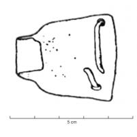 AGC-2006 - Agrafe de ceinturebronzeAgrafe de ceinture très simple, en tôle, une extrémité rétrécie, repliée en crochet , l'autre percée de deux trous pour la fixation.