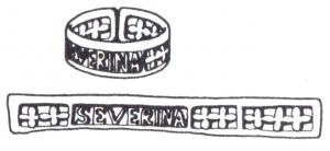BAG-4358 - Bague inscrite en opus interrasileorTPQ : 200 - TAQ : 400Bague à jonc rubanné, le plus souvent fermé, et ornée d'ajours dessinant une frise avec une inscription dans un cartouche.