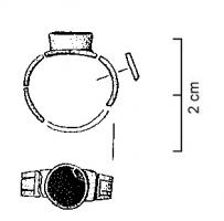 BAG-6020 - BaguebronzeBague à jonc simple ou rubané, chaton sub-circulaire rapporté et surélevé, destiné à recevoir un cabochon ou une intaille.
