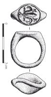 BAG-8023 - Bague armoriéebronzeBague massive, anneau élargi pour former un chaton ovale et plat, non débordant, gravé d'un motif héraldique (fleur de lis...).