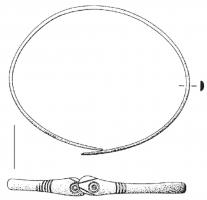 BRC-4109 - Bracelet ouvert à têtes de serpentsbronzeBracelet ouvert, de section semi-ovalaire, dont les extrémités sont aplaties et ornées de sillons perpendiculaires et cercles oculés.