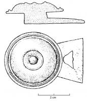 BTA-4017 - Bouton à anneauosBouton à anneau à disque mouluré sur la face externe (cercles concentriques) ; anneau triangulaire. Le bouton est fabriqué d'un seul tenant.