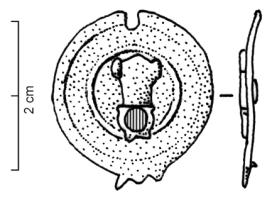 BTS-4242 - Bopite à sceau circulaire émaillée, phallusbronzeBoîte à sceau circulaire, dont le couvercle est orné d'une couronne d'émail (inclusions de verre) avec au centre un phallus émaillé riveté.
