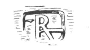 COV-4266 - Tuile estampillée RA[-]terre cuiteTuile estampillée RA[-], lettres en monogramme dans un cartouche rectangulaire.