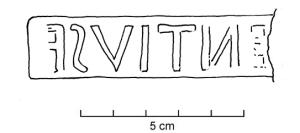 COV-4303 - Tuile estampillée [---]ENTIVS Fterre cuiteTuile estampillée [---]ENTIVS F, en lettres rétrogrades, dans un cartouche rectangulaire.