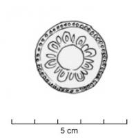 CUS-4018 - Applique décorative en rosette de cuirasse segmentée de type CorbridgebronzeApplique circulaire estampée pourvue sur sa face visible d'un décor en rosette.