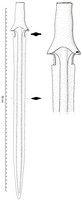 EPE-1061 - Épée à languette tripartite : type en langue de carpebronzeEpée à lame en langue de carpe et à poignée métallique ou composite, maintenue par trois rivets au niveau de la fusée.