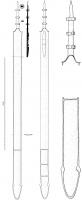 EPE-3025 - Épée celtiqueferTrès grande épée à soie de section rectangulaire portant 3 rondelles d'os (intercalées sans doute entre des parties du manche en bois) ; bouterolle à échelle, à renflements latéraux et extrémité arrondie.