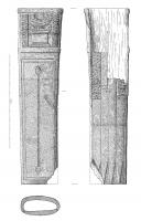 EPE-4041 - Fourreau de spathaosTPQ : 200 - TAQ : 300Fourreau de spatha de type Straubing-Nydam. Il est décoré d'un motif incisé : un autel en partie supérieure et une verge stylisée en partie médiane et basse (avers).