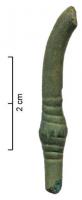 EPG-1122 - Epingle à tête renfléebronzeEpingle à sommet renflé, fusiforme et orné de fines cannelures  ; de chaque coté du renflement, des cannelures en pas de vis inversés.