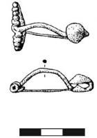 FIB-2032 - Fibule à timbale sur le piedbronzeFibule en bronze à pied en timbale et ressort bilatéral court (4 ou 6 spires). Certains exemplaires peuvent avoir un décor de cercles concentriques sur le sommet de la timbale (cf. Roc Gris) ou un motif géométrique (Cayla, Mailhac).