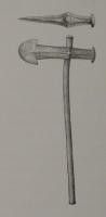 HCH-1203 - Hache-marteau à manche métalliquebronzeHache à un tranchant et un côté marteau avec un manche métallique ajouté. 