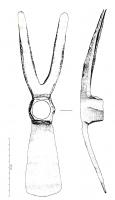 HOU-4007 - Binette-sarcleuseferOutil à emmanchement circulaire, comportant latéralement une binette trapézoïdale opposée à deux dents parallèles.